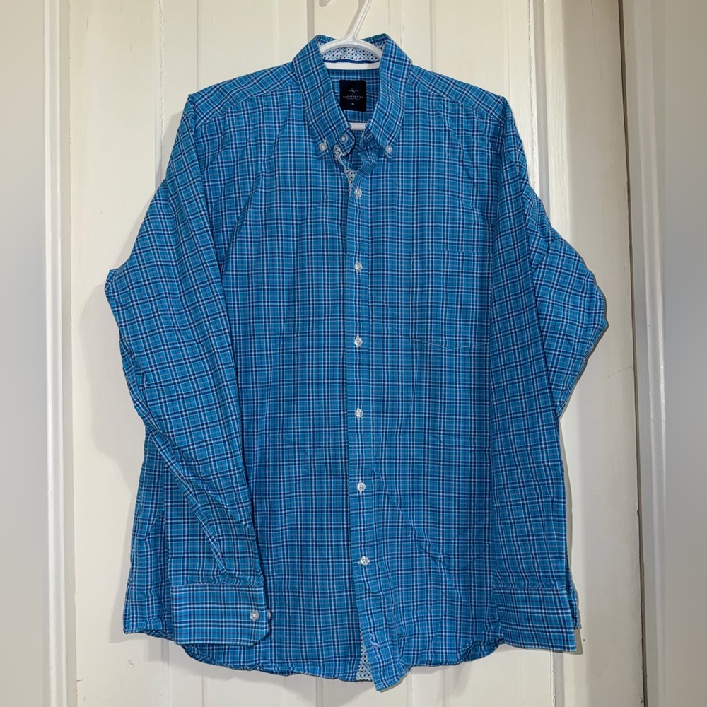 Mens tailorByrd‎ XL Blue Plaid Men's Shirt long sleeve button collar pockets